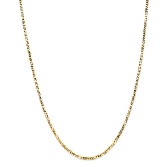 2.2mm 14k Yellow Gold Beveled Solid Curb Chain Necklace 20 Inch